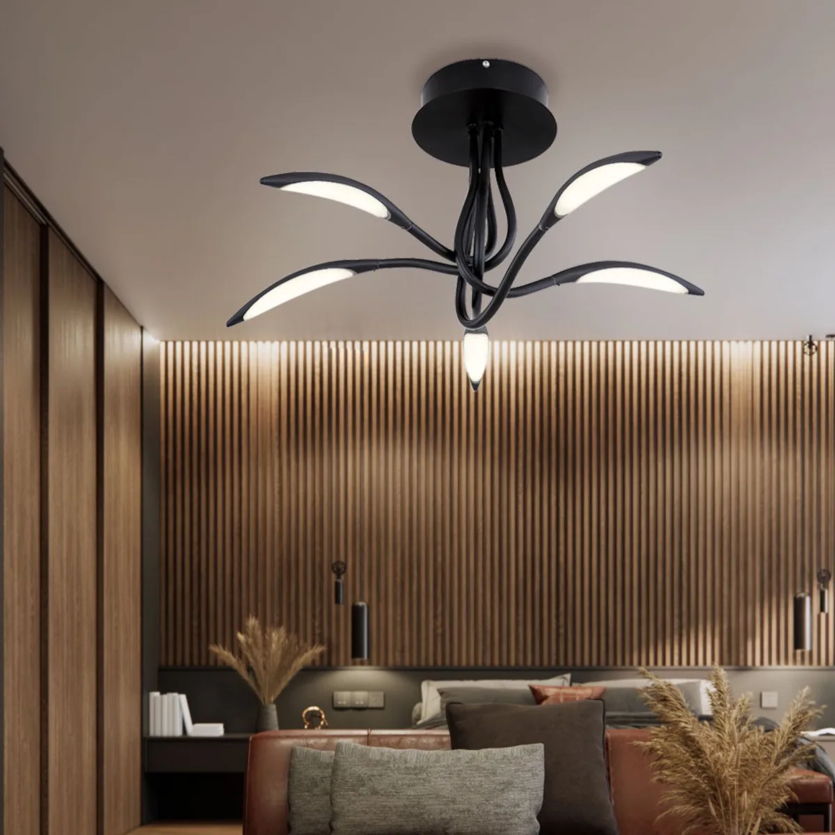 Plafondlamp modern slaapkamerlamp plafond grote lampen woonkamer plafond, gebogen, 1x LED 25W 940Lm warm wit, DxH 68x33 cm de Globo en Noir – photo produit