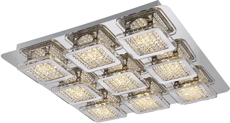 Plafondlamp moderne woonkamerlamp LED designlamp kristallen hoekig, metaal, kunststof, LED 45W 4950lm 3000K warm wit, LxBxH 40x40x6,5 cm de Globo en Argent – photo produit