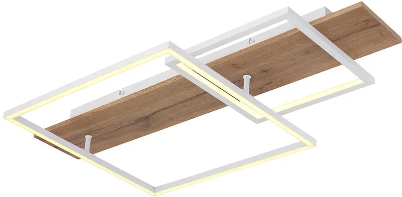 Plafondlamp moderne woonkamerlamp wit plafondlamp hout, LED vierkanten dimbaar, metaal mat, 1x LED 24W 1500lm 3000K warm wit, LxBxH 75x40x10 cm de Globo en Marron – photo produit