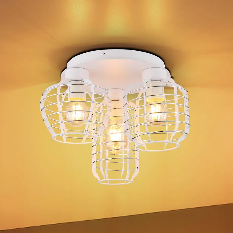 Plafondlamp Nesa, Ø 37 cm, wit/chroom, metaal, 3-lamps de Globo en Blanc, Chrome – photo produit