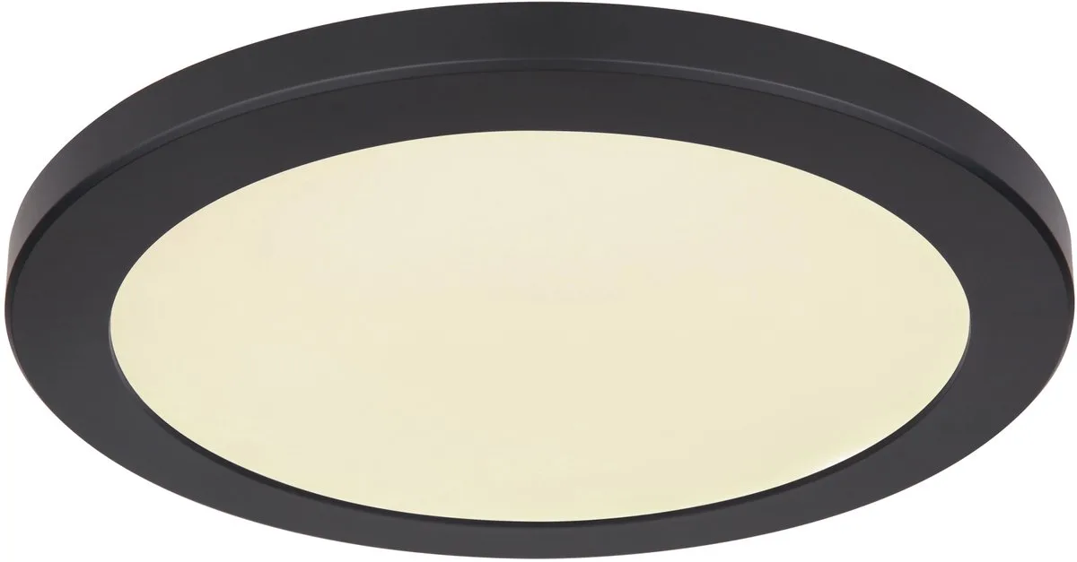 Plafondlamp Opbouw LED plafondlamp Woonkamerlamp, ronde vorm, kunststof, wit opaal, 24W 1800Lm warm wit-koud wit, DxH 29,8x1,8 cm von Globo in Schwarz – Produktfoto