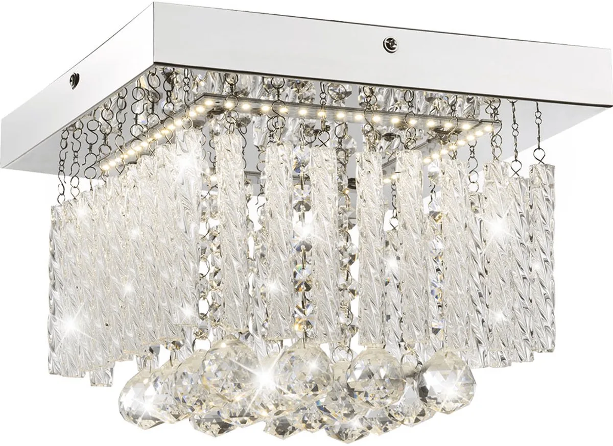Plafondlamp plafondlamp glazen kap 1-bol eetkamer glazen staven verlichting met glazen kristallen, metaal chroom, 1x LED 12W 840lm neutraal wit, L 25 cm de Globo en Argent – photo produit
