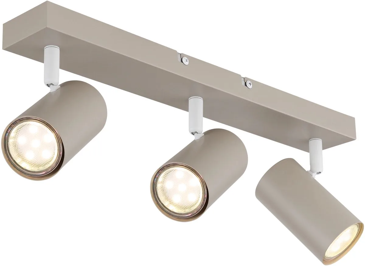 Plafondlamp Plafondspot 3 vlammen GU10 zandkleurig Woonkamerlamp, draaibaar, metaal, 3x GU10, LxBxH 41x6x12 cm van Globo in Zand – productfoto