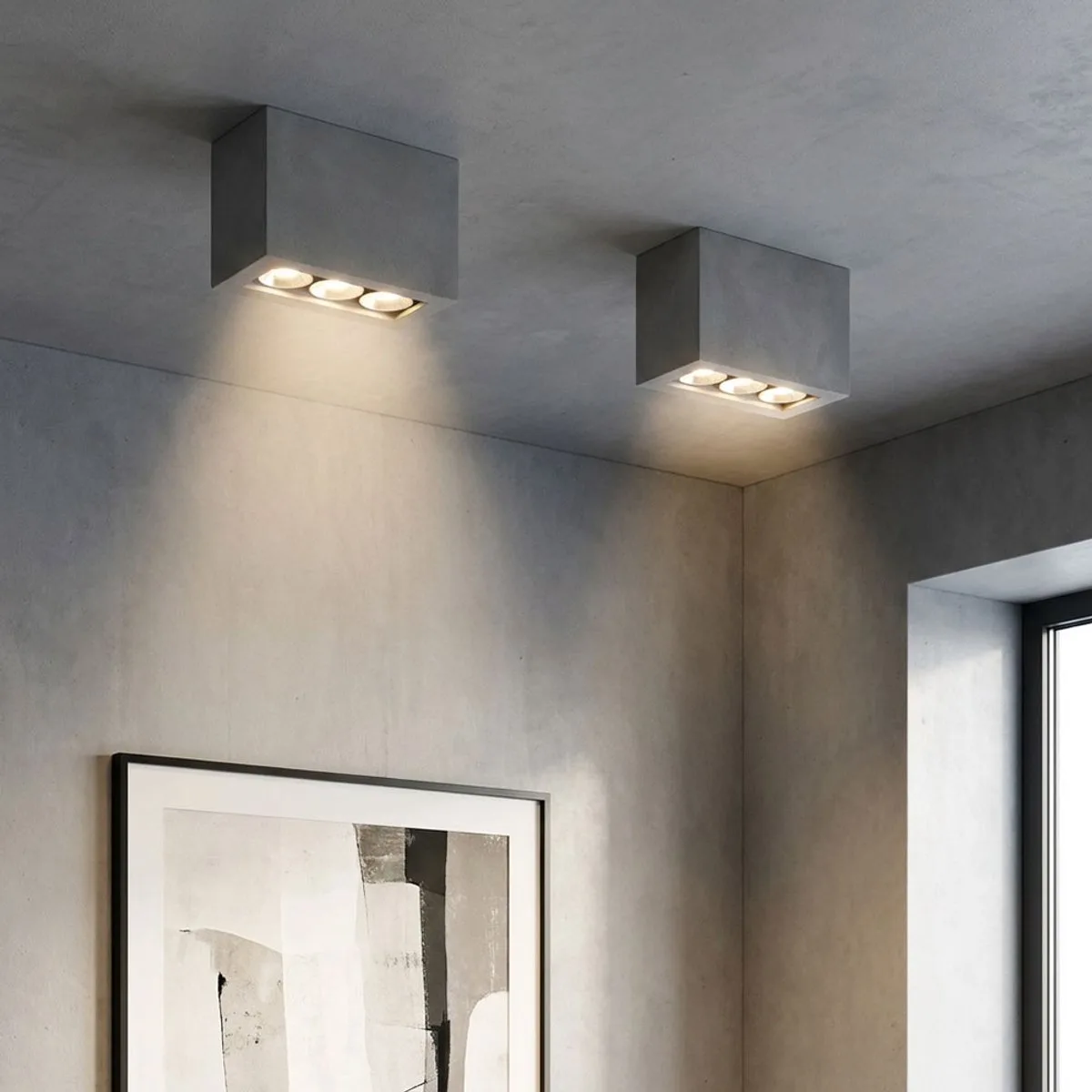 Plafondlamp plafondspot 3 vlammen LED spot woonkamerlamp hallamp betongrijs 6,6 watt 440 lumen 3000 Kelvin warm wit, LxBxH 12,2x5,6x10 cm, set van 2 de Globo en Gris – photo produit