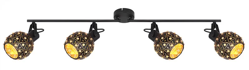 Plafondlamp Plafondspot Eetkamerlamp Woonkamerlamp, kristallen, beweegbare spots, metaal, 4 x E27, L 90 cm de Globo en Noir – photo produit