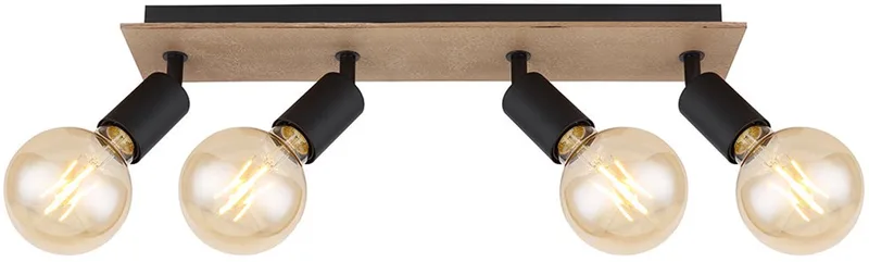 Plafondlamp Plafondspot Spotlamp Eetkamerlamp Woonkamerlamp Ganglamp, metaal hout bruin 4 vlammen Spots beweegbaar, L 49 cm de Globo en Noir – photo produit