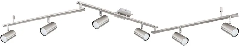 Plafondlamp Plafondspot Woonkamerlamp 6 vlammen spots verstelbaar, metaal 6x GU10 stopcontacten, LxBxH 180x10x18,5cm von Globo in Silber – Produktfoto