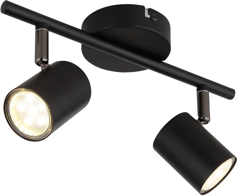 Plafondlamp Plafondspot Woonkamerlamp Eetkamerlamp Ganglamp, metaal, 2 vlammen GU10, LxBxH 28,4x9x13,2 cm von Globo in Schwarz – Produktfoto