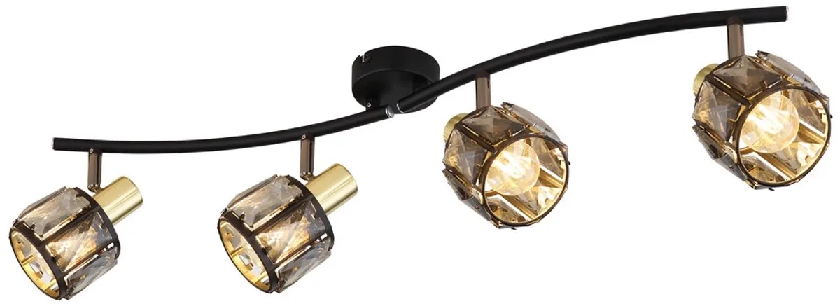 Plafondlamp Plafondspot Woonkamerlamp Slaapkamerlamp Eetkamerlamp, metaal glas zwart goud rookkleurig, beweegbare spots 4 vlammen E14, L 70 cm von Globo in Grau – Produktfoto