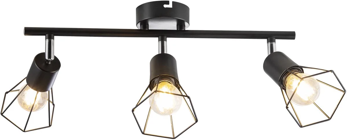 Plafondlamp retro raster plafondspot kooi landelijke stijl woonkamerlamp plafond vintage, in 3x E14, LxBxH 40 x 8 x 8 cm från Globo i Svart – produktbild