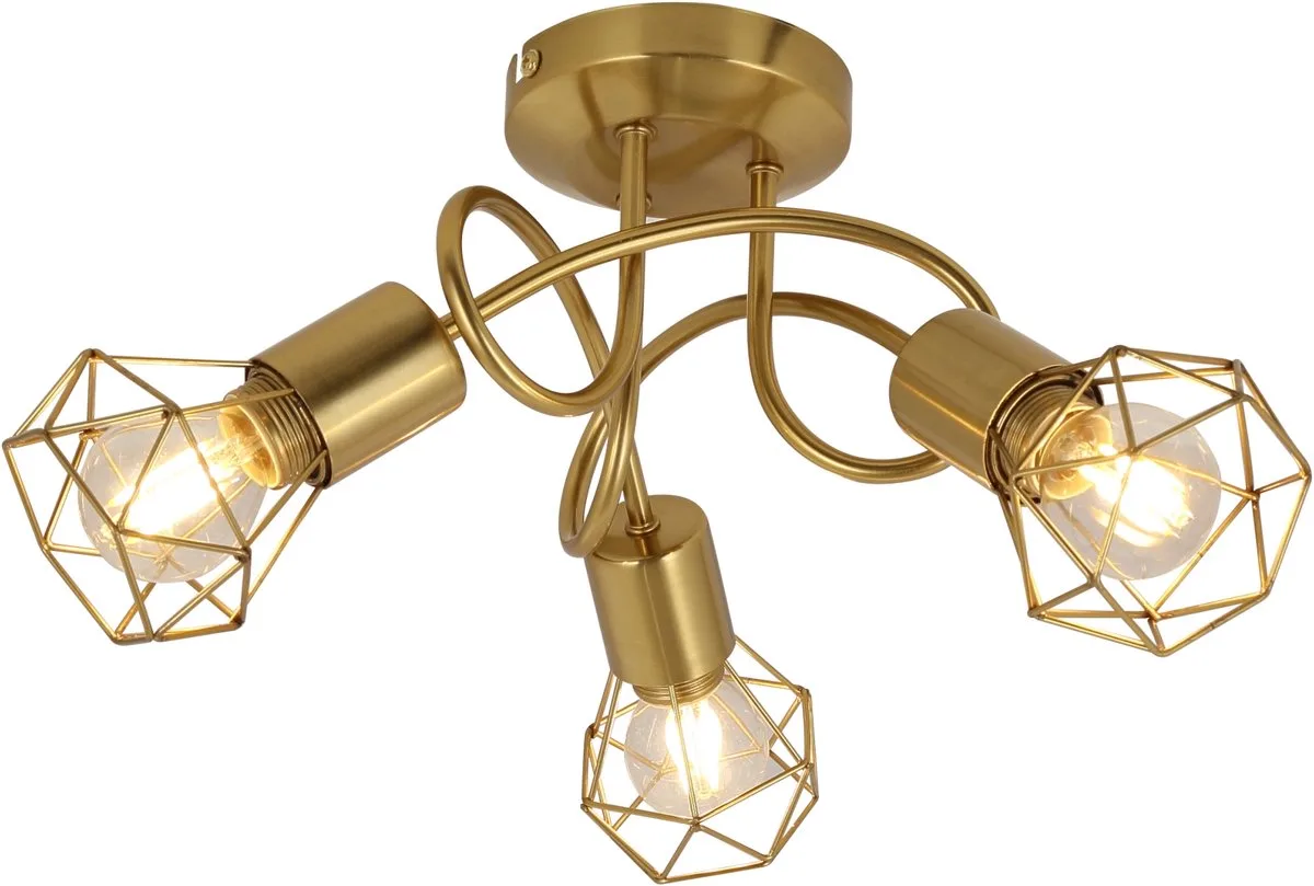 Plafondlamp retro spot 3 spots woonkamer lamp grid metaal, 3x E14 stopcontacten, DxH 36x20 cm van Globo in Goud – productfoto