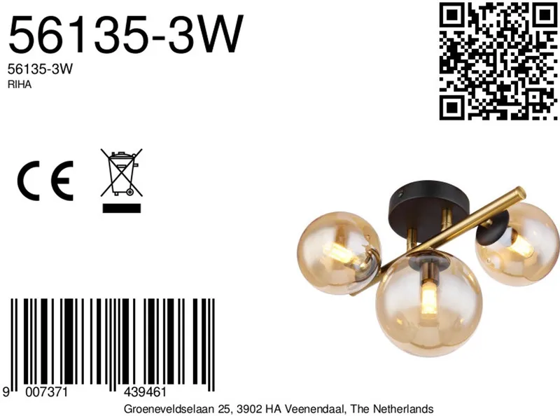 Lighting Deckenleuchte Riha von Globo in Matt zwart – Produktfoto