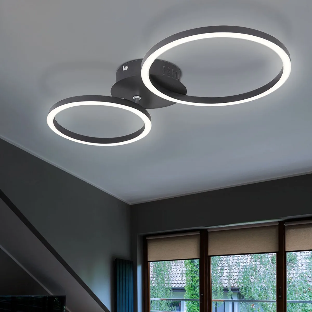 Plafondlamp ring design plafondlamp woonkamerlamp, gemaakt van metaal, 1x LED 24W 900Lm warm wit, LxBxH 49x25x7,2 cm de Globo en Noir – photo produit