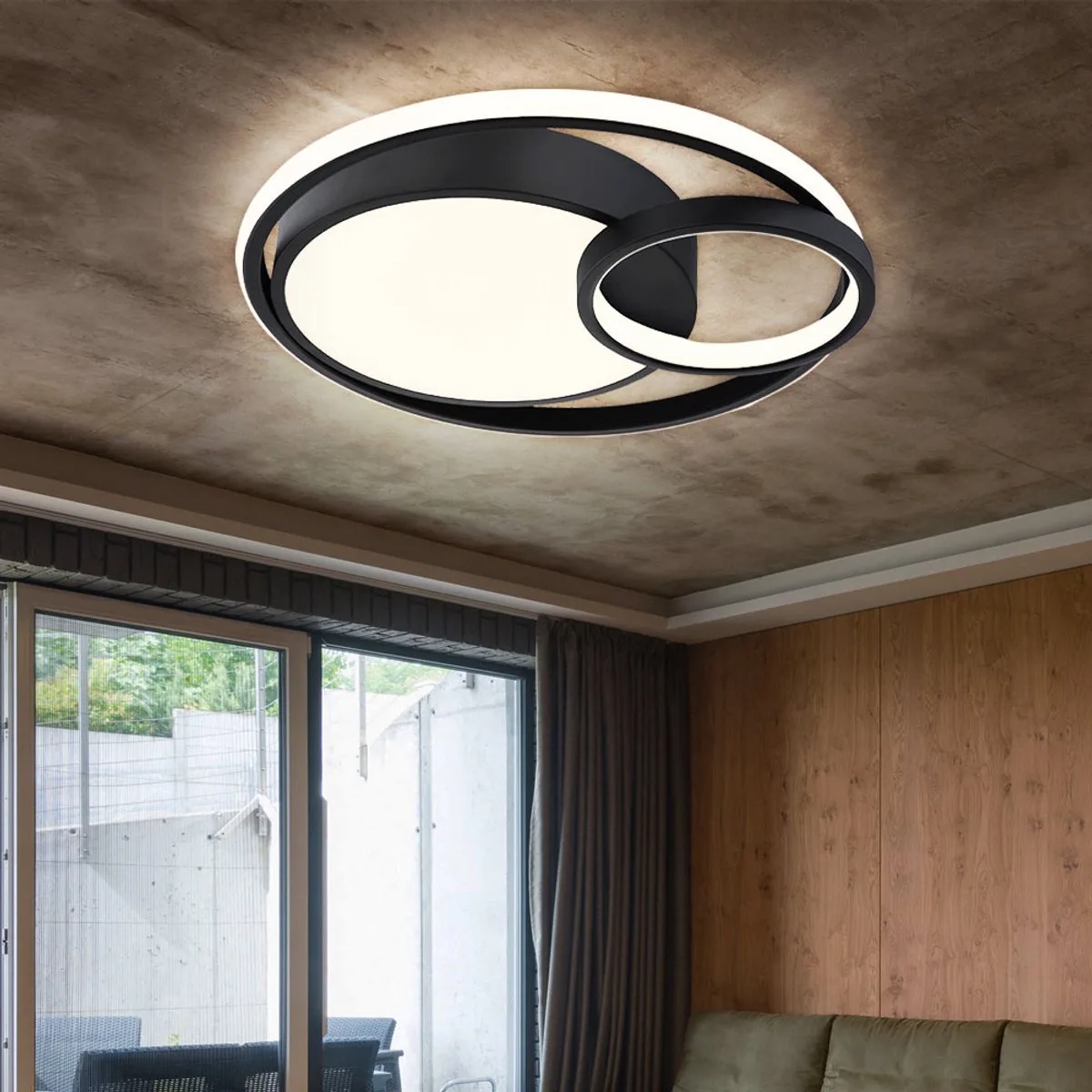 Plafondlamp Ring LED woonkamerlamp modern design, mat opaal wit, 1x LED 36W 1400Lm warm wit, LxBxH 40,5x39,5x10 cm von Globo in Schwarz – Produktfoto