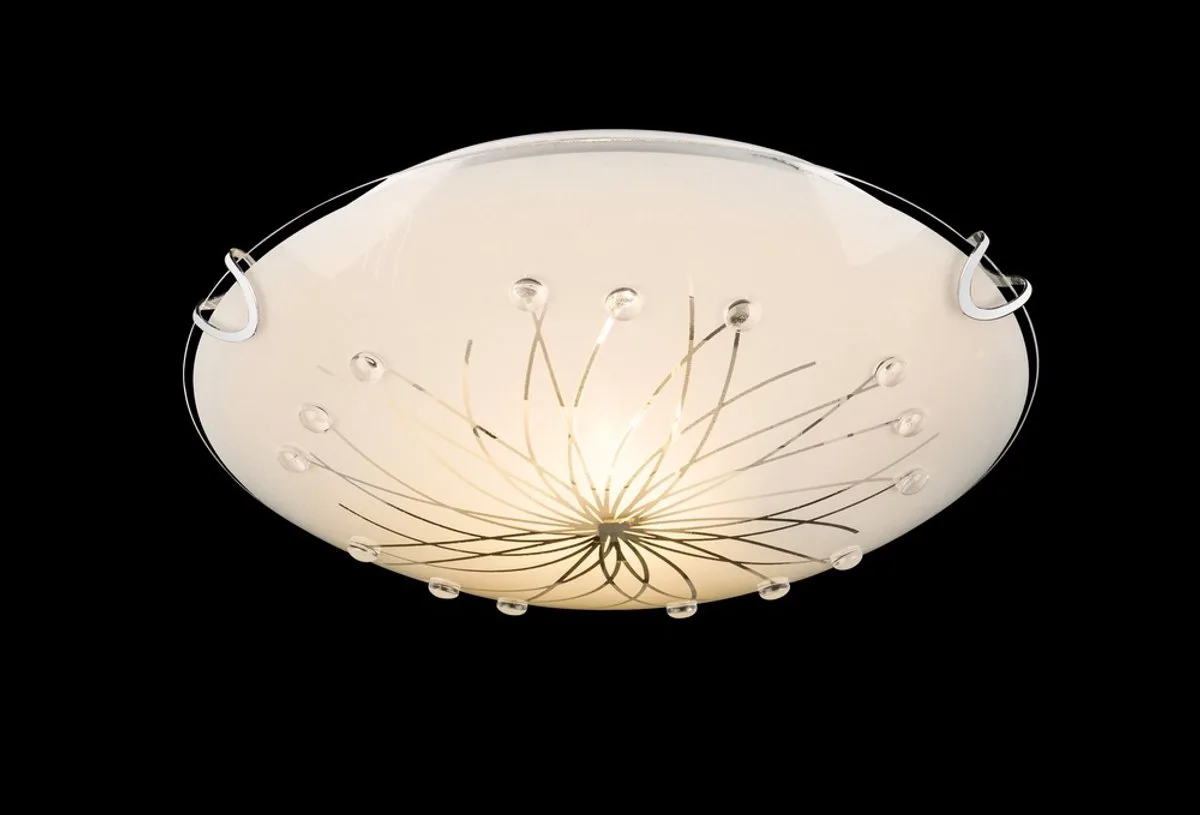 Plafondlamp rond glazen plafondlamp E27 keukenlamp moderne woonkamerlamp chroom, glas metaal, 1x E27 fitting, DxH 25x6 cm de Globo en Blanc – photo produit