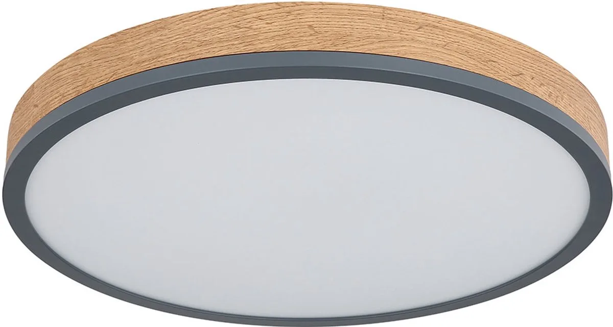Plafondlamp rond hout dimbare LED plafondlamp met afstandsbediening houten lamp plafond woonkamer, CCT timer geheugenfunctie, 24W 1800Lm, DxH 45x8,5 cm fra Globo i Brun – produktbillede
