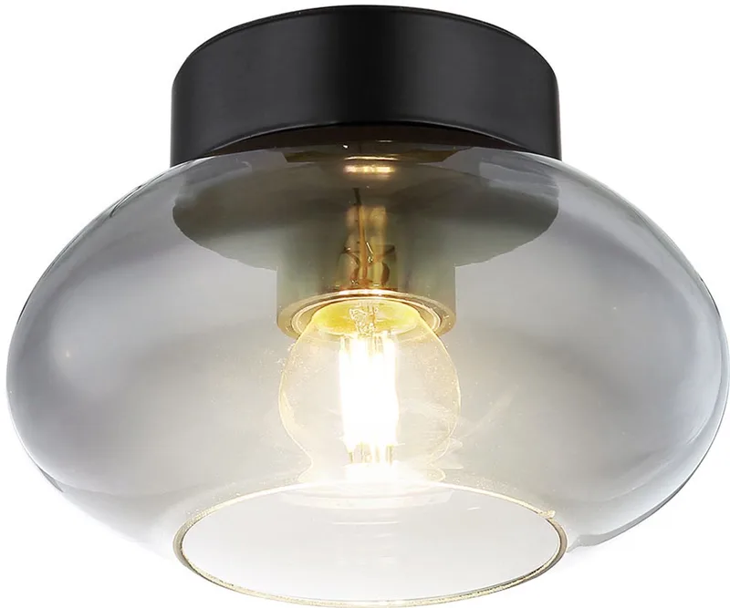 Plafondlamp rookglas plafondlamp rookglas vintage, retro design woonkamer, metaal zwart, 1x E27 fitting, DxH 18x13 cm de Globo en Gris – photo produit
