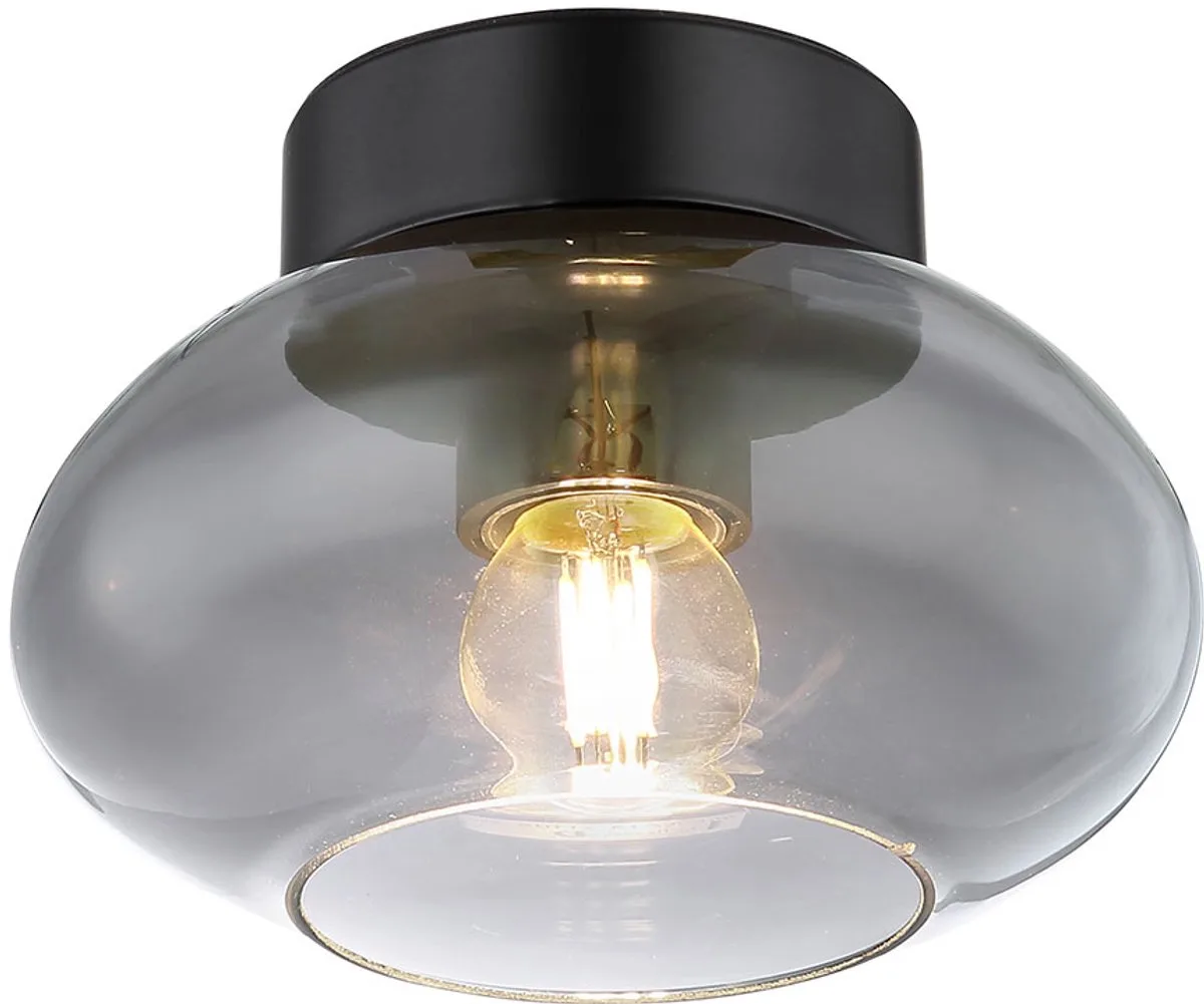 Plafondlamp rookglas plafondlamp rookglas vintage, retro design woonkamer, metaal zwart, 1x E27 fitting, DxH 18x13 cm van Globo in Grijs – productfoto