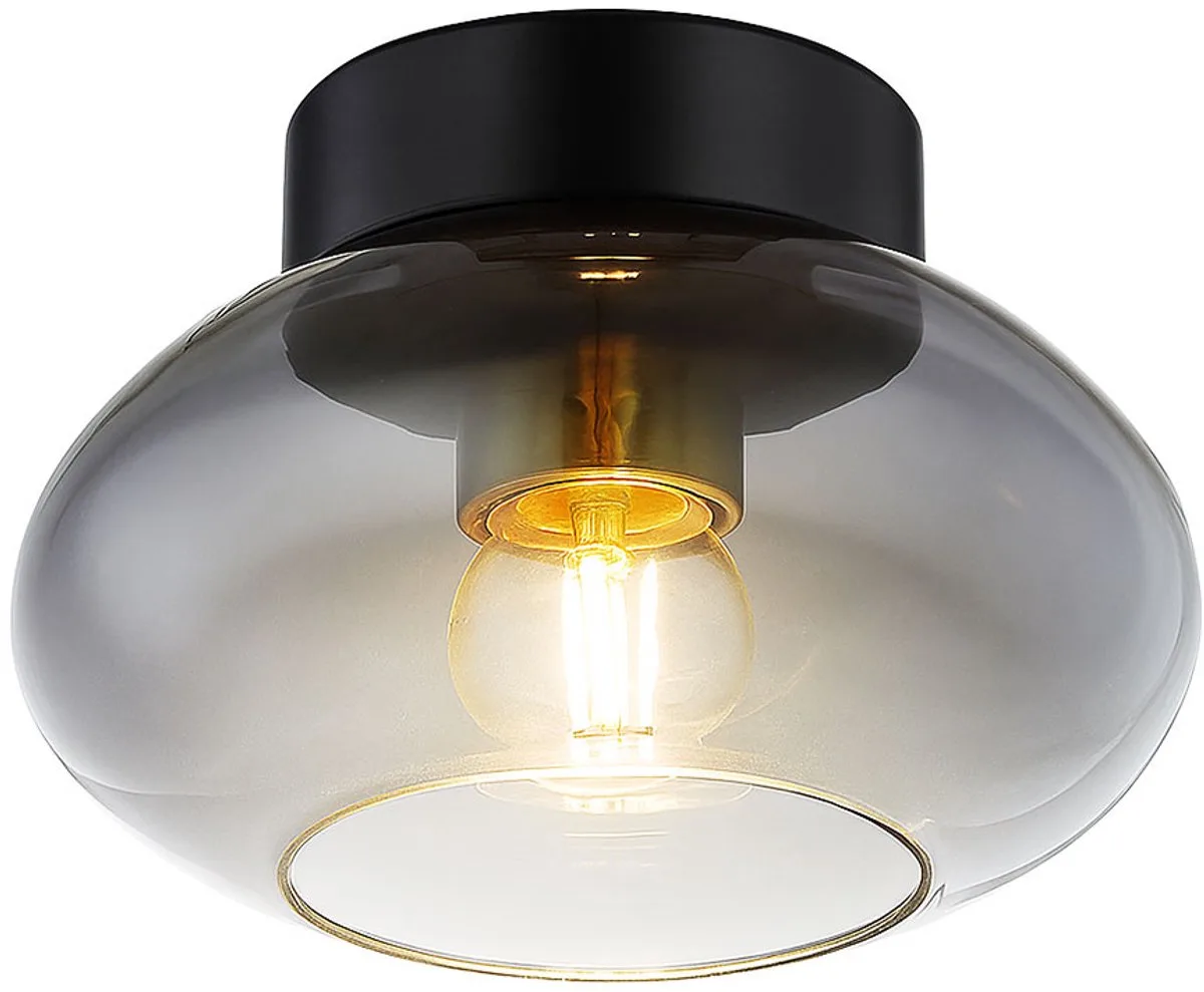 Plafondlamp rookglas plafondlamp vintage, retro design woonkamer, metaal zwart, 1x LED 7W 806Lm warm wit, DxH 18x13 cm by Globo in Grey – product photo