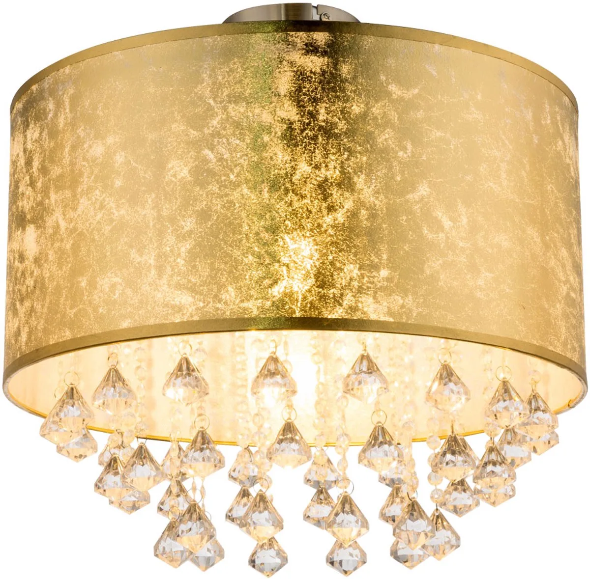 Plafondlamp slaapkamer gastenkamer stoffen kap kristallen lamp blad-goud design in set incl. LED lamp von Globo in Gold – Produktfoto