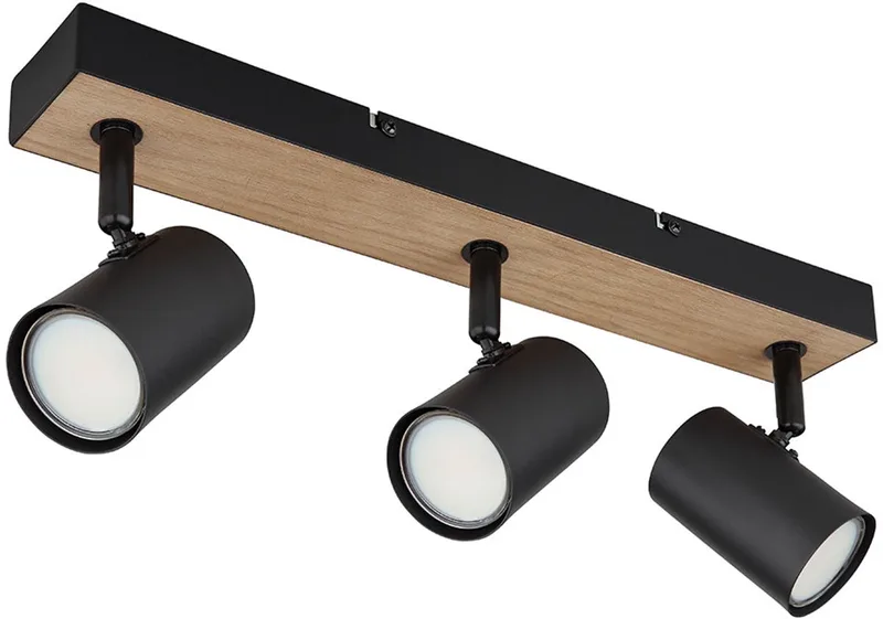 Plafondlamp Slaapkamerlamp 3-lichts zwenkbare spot, metaal hout, GU10, LxBxH 41x6x13,5 cm van Globo in Zwart – productfoto