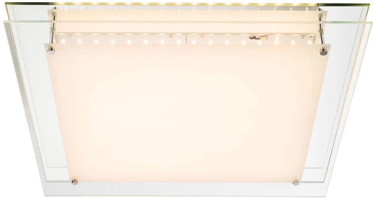 Plafondlamp Slaapkamerlamp Woonkamerlamp, dimbaar, glas nikkel mat helder gesatineerd, 1x LED 40W 2000Lm 3000K, HxLxB 7,5x50x50cm de Globo en Argent – photo produit
