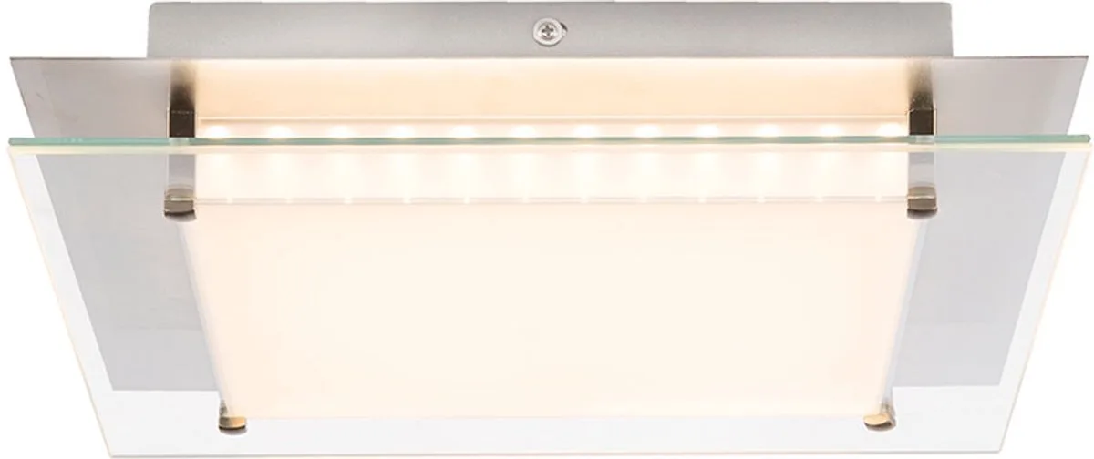 Plafondlamp Slaapkamerlamp Woonkamerlamp, dimbaar, glas nikkel mat helder gesatineerd, 1x LED 40W 2000Lm 3000K, HxLxB 7,5x50x50cm de Globo en Argent – photo produit