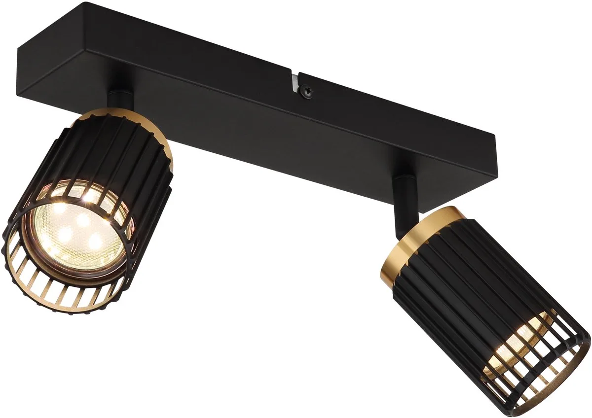 Plafondlamp spot 2 spots plafondspots draaibaar, aluminium metaal, 2x GU10 fitting, LxBxH 26x12,5x15,5 cm de Globo en Noir – photo produit
