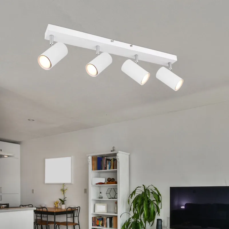 Plafondlamp Spot 4 vlammen Plafondspot woonkamer met draaibare spots, metaal, 4x GU10, LxBxH 56x6x12 de Globo en Blanc – photo produit