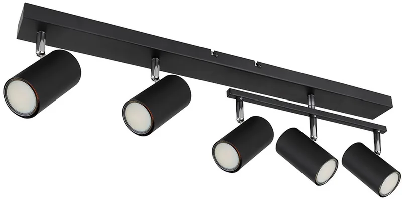 Plafondlamp spot GU10 5 vlammen Plafondlamp draaibaar GU10, metaal, 5x GU10, LxBxH 70x35x17 cm von Globo in Schwarz – Produktfoto