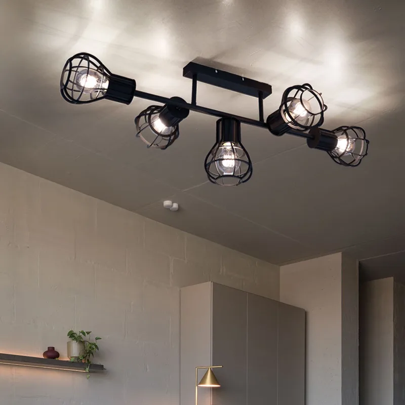 Plafondlamp Spot light Eetkamer kooilook 5 vlammen Plafondlampen, metaal 5x E27 fitting, LxBxH 90x37x30 cm by Globo in Black – product photo