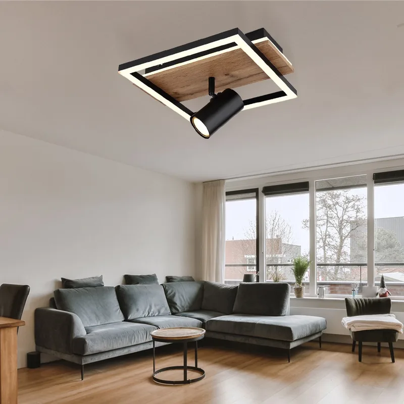 Plafondlamp Spot plafondlamp Tegenlicht woonkamerverlichting Houten lamp verstelbaar, 1x LED, 1x GU10, LxBxH 32x27x15 cm de Globo en Marron – photo produit
