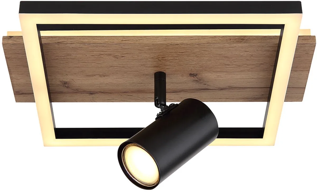 Plafondlamp Spot plafondlamp Tegenlicht woonkamerverlichting Houten lamp verstelbaar, 1x LED, 1x GU10, LxBxH 32x27x15 cm van Globo in Bruin – productfoto