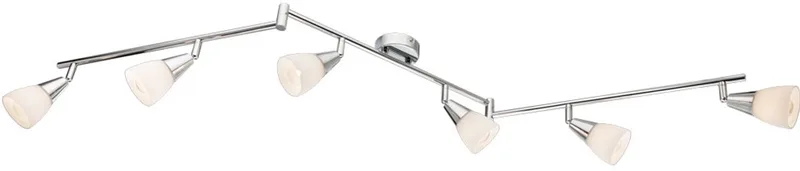Plafondlamp spot verstelbaar woonkamerlamp plafondlamp 6 vlammen, opaal glas, verchroomd metaal, 6x E14, LxH 145 x 19,5 cm von Globo in Silber – Produktfoto