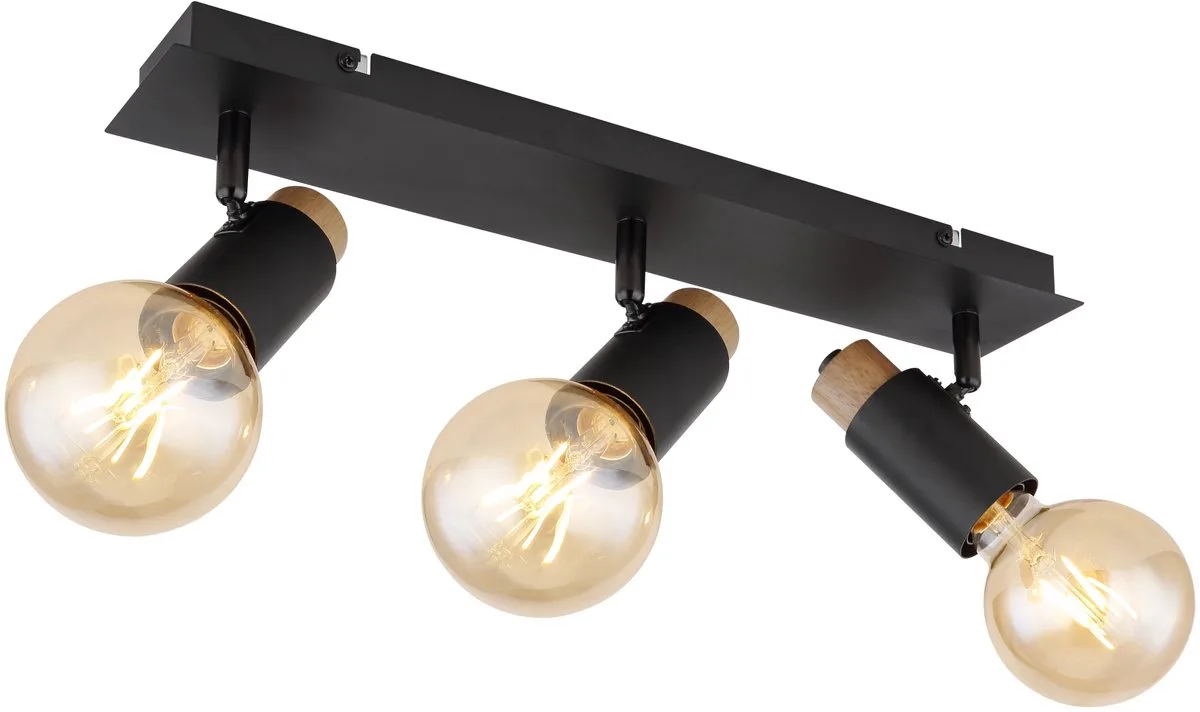 Plafondlamp Spot zwenkbaar Woonkamerlamp 3 vlammen 3x E27, LxH 48,5 x 14,5 cm van Globo in Zwart – productfoto