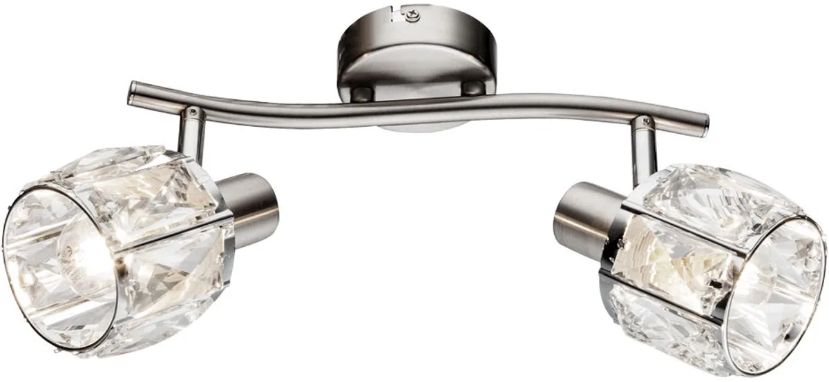 Plafondlamp Spotlamp Woonkamerlamp, 2 vlammen Spots beweegbaar, chroom mat glazen kristallen, E14 stopcontacten, BxHxL 22x18x28cm von Globo in Silber – Produktfoto