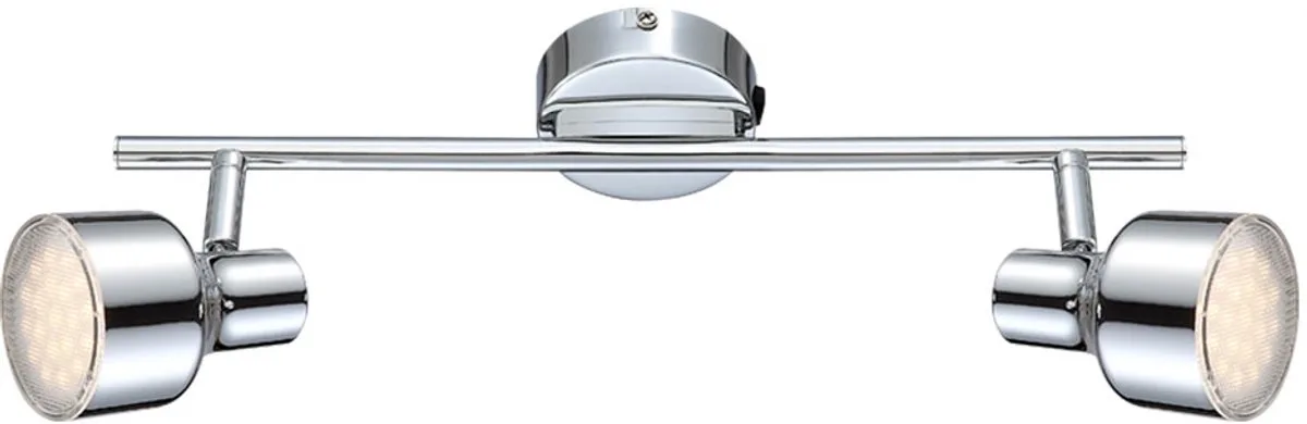 Plafondlamp Spotlamp Woonkamerlamp Ganglamp, 2 vlammen Spots beweegbaar, helder chroom, 2x LED 4W 250Lm warm wit, LxBxH 38x8x16cm fra Globo i Sølv – produktbillede