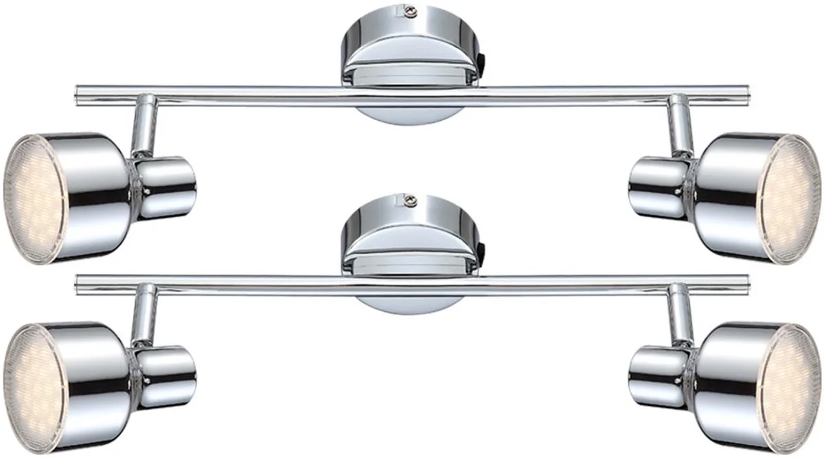 Plafondlamp Spotlamp Woonkamerlamp Ganglamp, beweegbare spots, helder chroom, 2x LED 4W 250Lm warm wit, LxBxH 38x8x16cm, set van 2 de Globo en Argent – photo produit