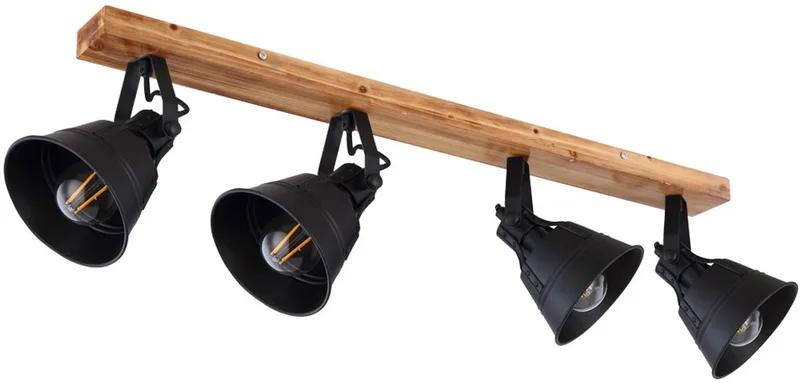Plafondlamp Spotlight Interieurlamp Metaal Woonkamer Hout Spots verstelbaar, zwartbruin, 4x E27, LxB 82x24 cm by Globo in Black – product photo