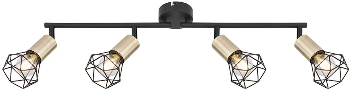 Plafondlamp spots draaibaar 4 vlammen antiek messing kooi design L 60 cm de Globo en Noir – photo produit