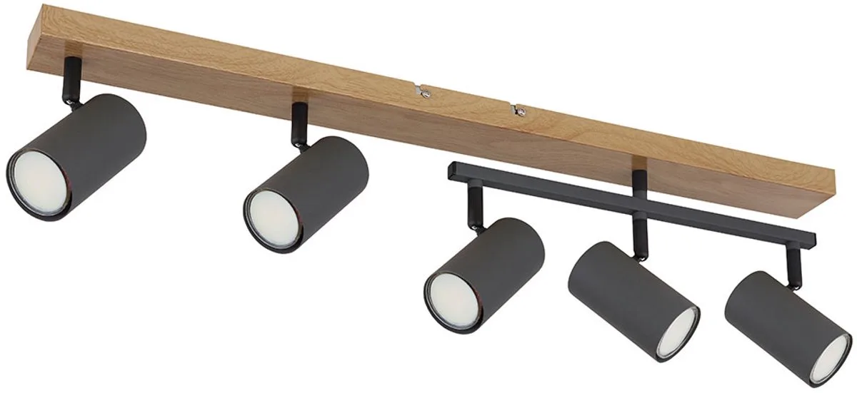 Plafondlamp spots houtlook woonkamer GU10 5 vlammen zwenkbare plafondlamp, metaal zwart grafiet, 5x GU10, LxBxH 70x35x17 cm von Globo in Braun – Produktfoto