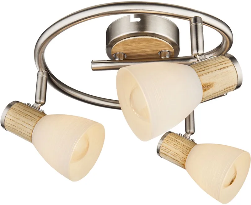 Plafondlamp Spotverlichting Houten lamp Plafondspot, Spots beweegbaar 3 vlammen, hout bruin metaal glas opaal, E14 stopcontacten, DxH 25x15.5cm von Globo in Silber – Produktfoto