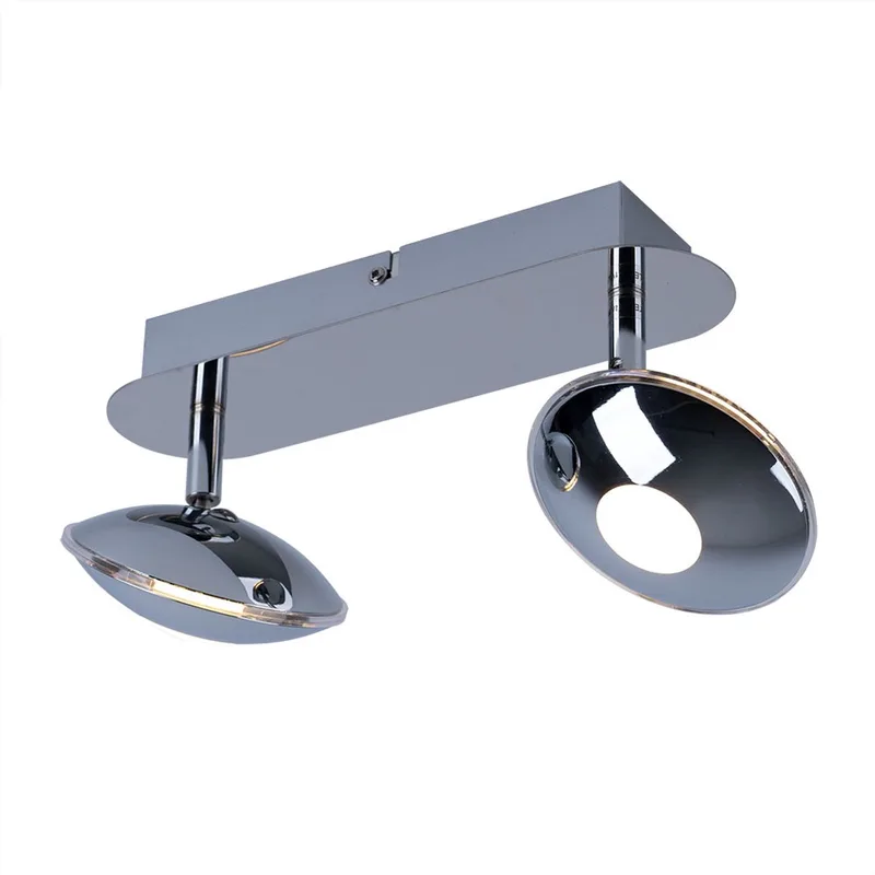 Plafondlamp Spotverlichting Woonkamerlamp, 2 vlammen Spots beweegbaar, gesatineerd chroom, 2x LED 6W 350Lm 3200K, LxBxH 25x11x15cm de Globo en Argent – photo produit