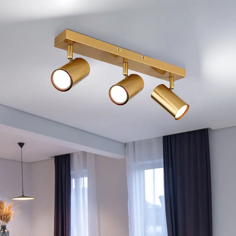 Plafondlamp Spotverlichting Woonkamerlamp Keukenlamp Hallamp, metaal 3 vlammen Spots beweegbaar, L 41 cm fra Globo i Guld – produktbillede