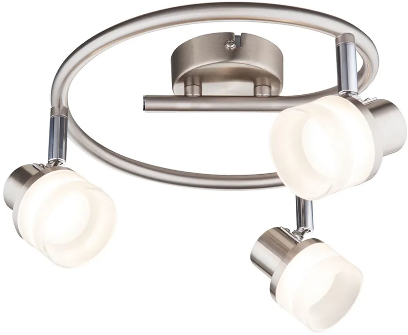 Plafondlamp Spotverlichting Woonkamerlamp LED-spot verstelbaar, chroom acryl, draaibare spots, 3x 3,5W 190lm warm wit, DxH 26 x13,9 cm von Globo in Silber – Produktfoto