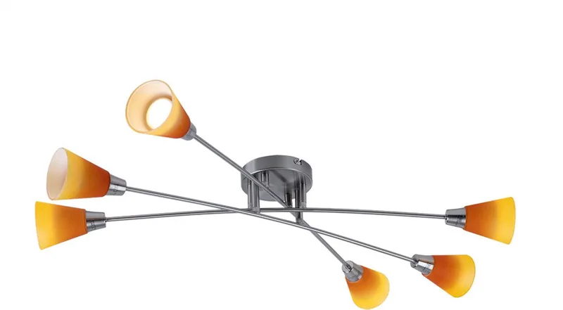 Plafondlamp Spotverlichting Woonkamerlamp Slaapkamer, 6 vlammen, nikkel mat chroom glas oranje, 6x GU10 9W 420Lm 2700K, HxLxD 15x77x45cm de Globo en Jaune – photo produit