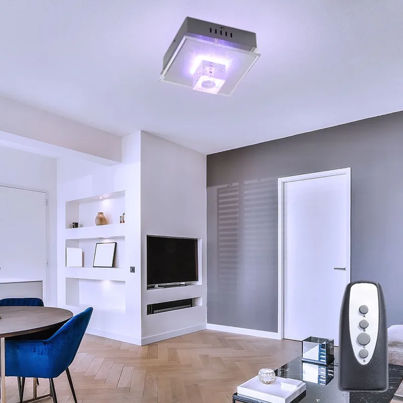 Plafondlamp trapschakelaar glas woonkamerverlichting decoratieve LED plafondlamp, chroom, 1x G4, LxBxH 20,5x20,5x12,5 cm von Globo in Silber – Produktfoto