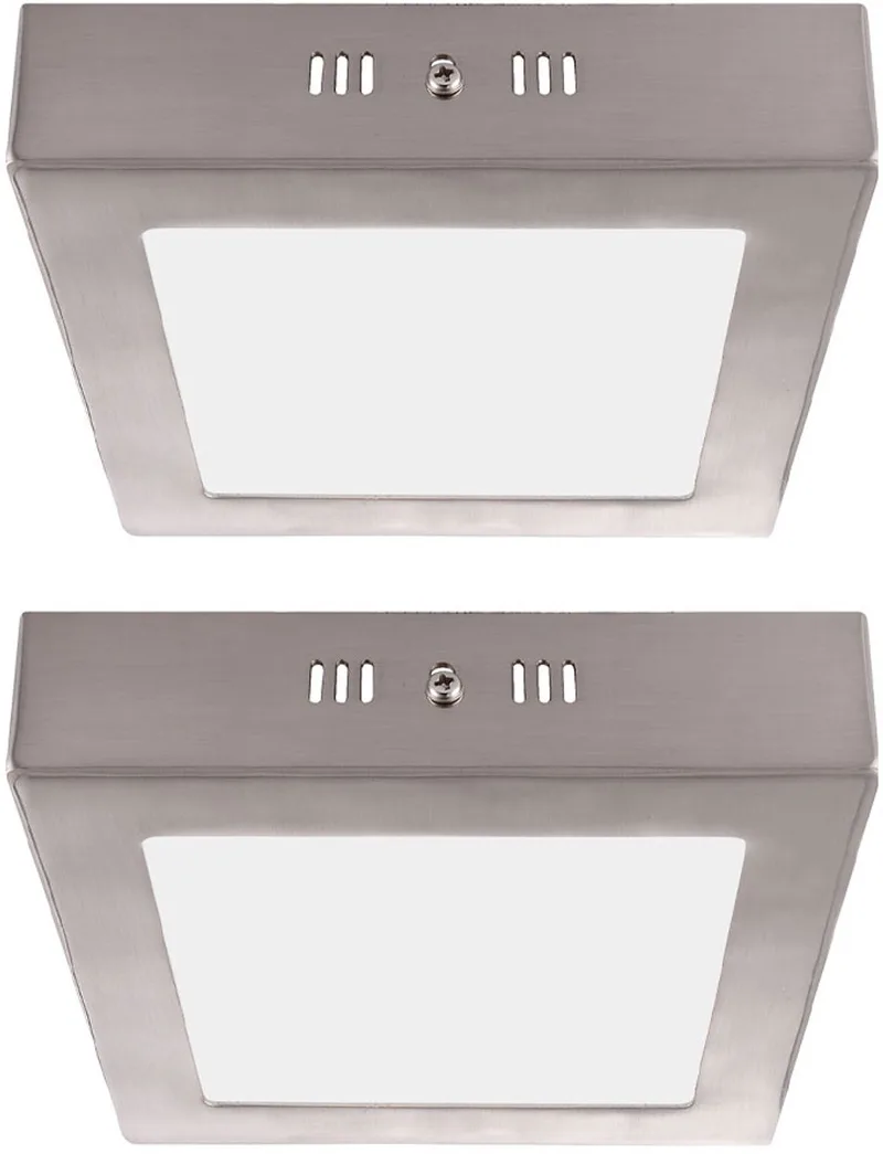 Plafondlamp vierkant LED hallamp woonkamer, gesatineerd glas, 6W 400lm warm wit, LxBxH 12x12x4 cm, set van 2 fra Globo i Sølv – produktbillede