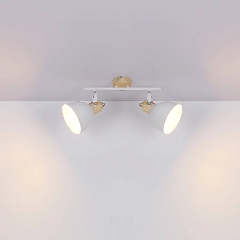 Plafondlamp Wiho van metaal wit/houtoptiek 2-lamps by Globo in White, Helder hout – product photo