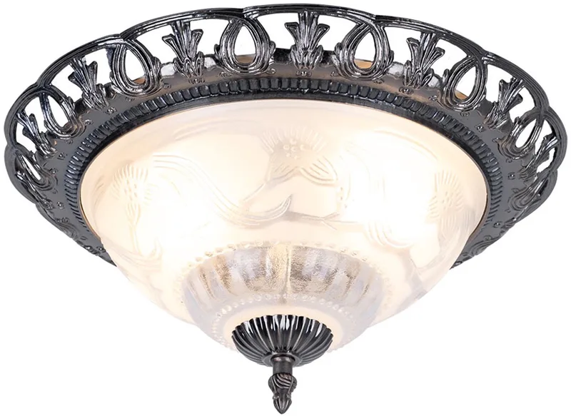 Plafondlamp wit Woonkamerlamp antiek rond, retro lamp parelmoer sierlijke elementen, metaal, 2x E14 stopcontacten, DxH 33x17 cm fra Globo i Sølv – produktbillede
